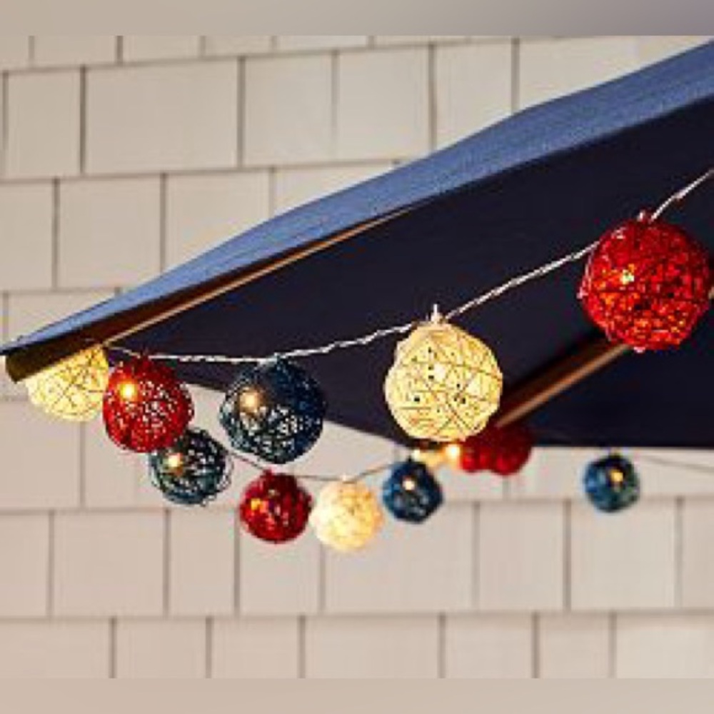 New Pottery Barn Americana/Liberty Rattan String Lights, Red White & Blue, 6’